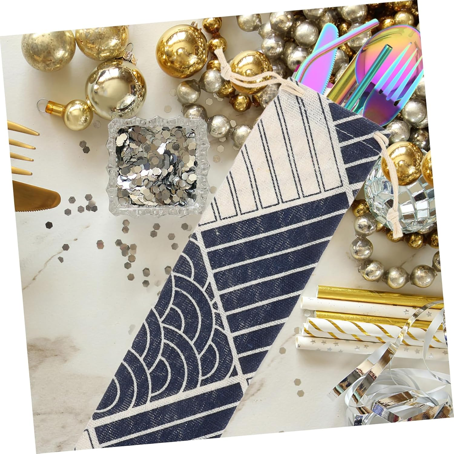 MOTHNUR Straw Carrying Case and Drawstring Storage Pouch, Cotton Linen Material, Reusable Travel Cutlery Bag for Fork Spoon, 5Pcs Mixed Style Set image number 2