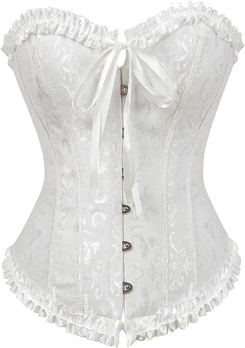 Women'S White Corset Top with Plastic Boning for Parties & Cosplay | 90% Polyester 10% Spandex | Waist 24-29 Inch (60-71 Cm)-Damaill