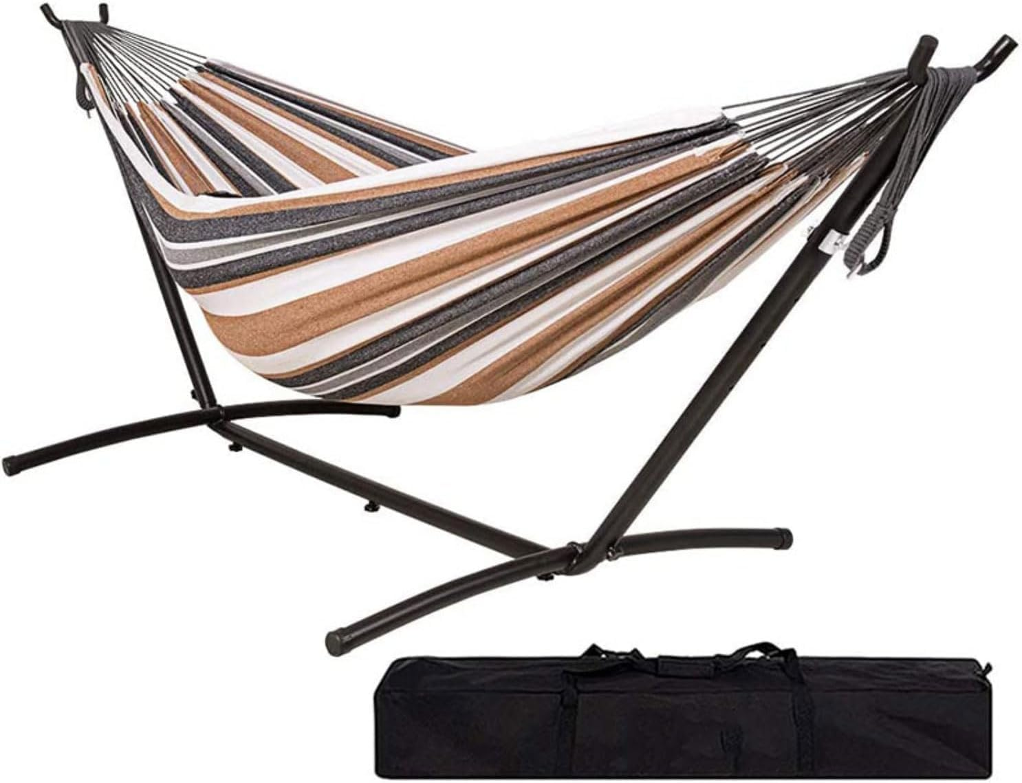 Double Hammock with Stand Heavy-Duty Space Saving Steel Stand outside Garden Yard Outdoor 600Lb Capacity Easy Assembly Hammocks and Portable Carrying Bag,Perfect for Indoor,Yard (Orange)