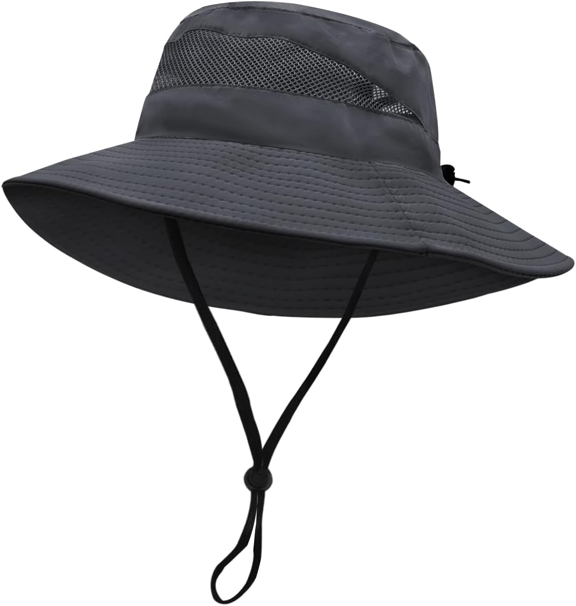 LJCZKA Wide Brim Sun Hat for Men Women,Unisex Waterproof Packable Bucket Hat with Chin Strap,Breathable Mesh Bucket Hat with Criss Cross Ponytail Hole
