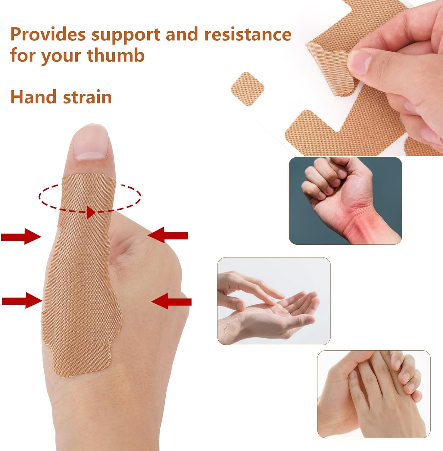 30Pcs Thumb Support Tape, Self Adhesive Thumb Support Brace Protecting Straps Stretchy Athletic Tape for Sport Housework Joint Supporting (Skin Color) image number 5