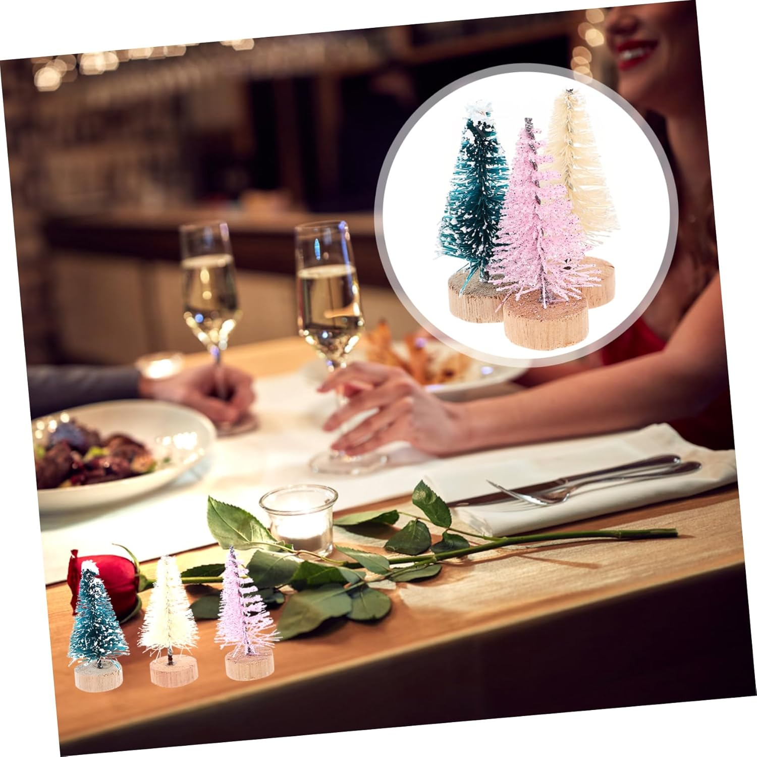 36Pcs Miniature Christmas Tree Xmas Tree Decor Wooden Base for Home Office for Landscapes and Dollhouse Decorations image number 2