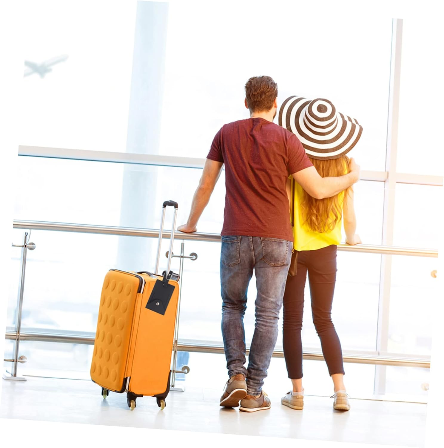 Housoutil 2Pcs PU Luggage Tags Travel Id Labels for Suitcases Handbags and Backpacks Insertion and Wear Resistant Black Orange