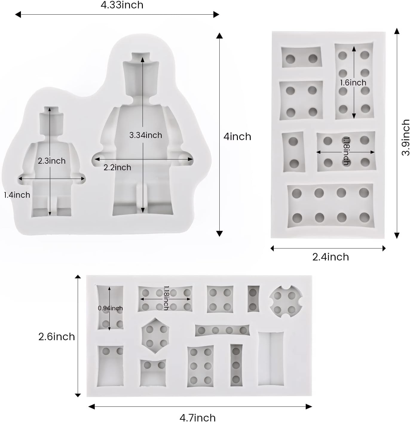 Tangker Set of 3 Building Bricks Robots Fondant Silicone Mold for Cake Border Decorating Cupcake Topper DIY Candy Chocolate Crafts Clay Tool image number 2