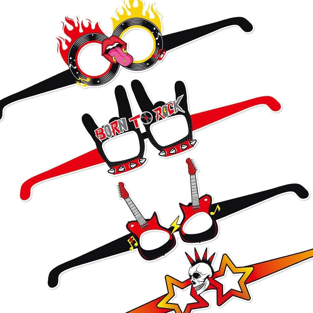 Buziba 8Pcs Rock and Roll Party Decorations Rock Star Paper Glasses Eyeglasses Rock N Roll Photo Booth Props for Rock Theme Birthday Party Favors Supplies image number 2