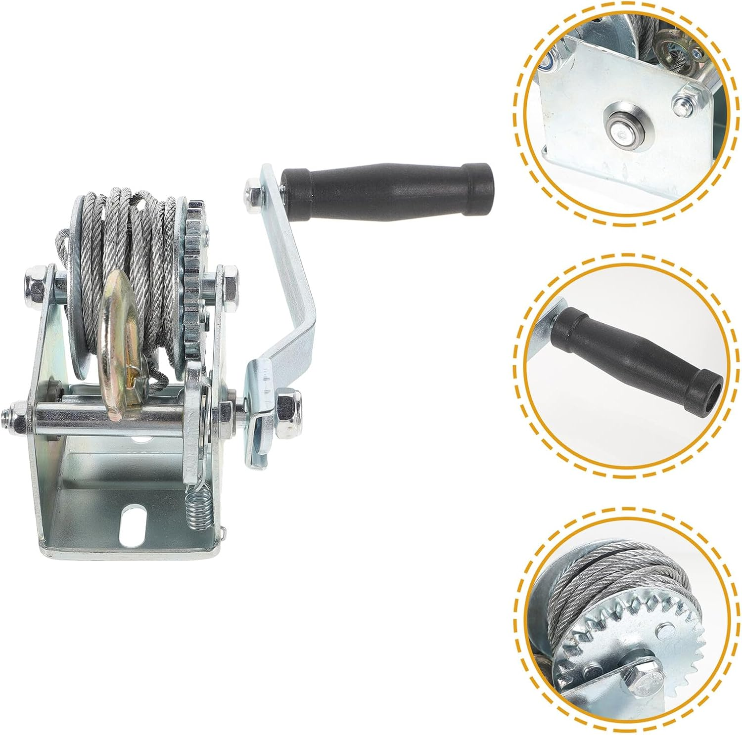 Cabilock Hand Crank Trailer Winch with Steel Cable Compact Portable Mini Manual Winch with Comfortable Grip Handle for Boat ATV Towing and Lifting Tasks image number 5