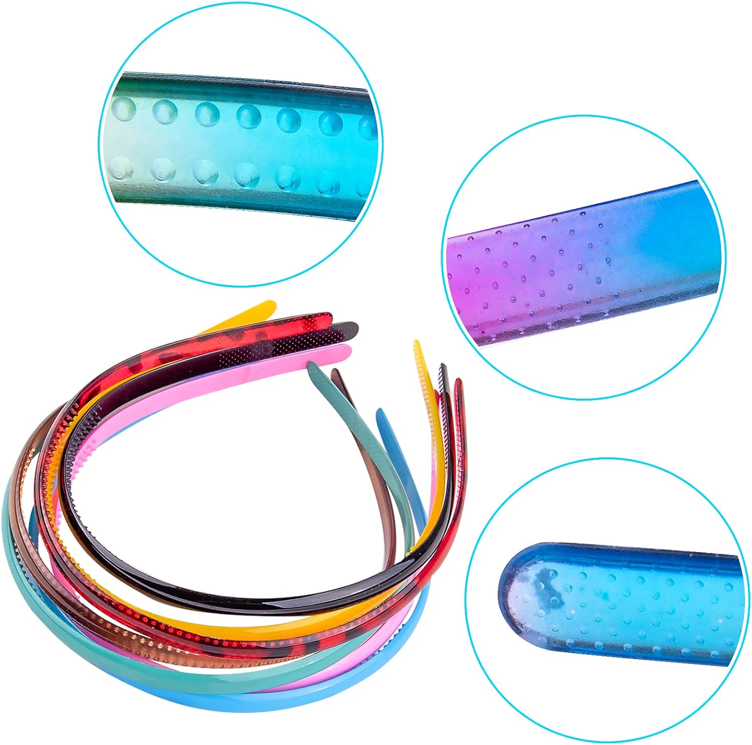 Duufin 30 Pieces Plastic Headbands, Thin Plain Plastic Headband with Teeth, Colorful Plain Headbands 0.8Cm, for Girls and Women, 30 Colors image number 5