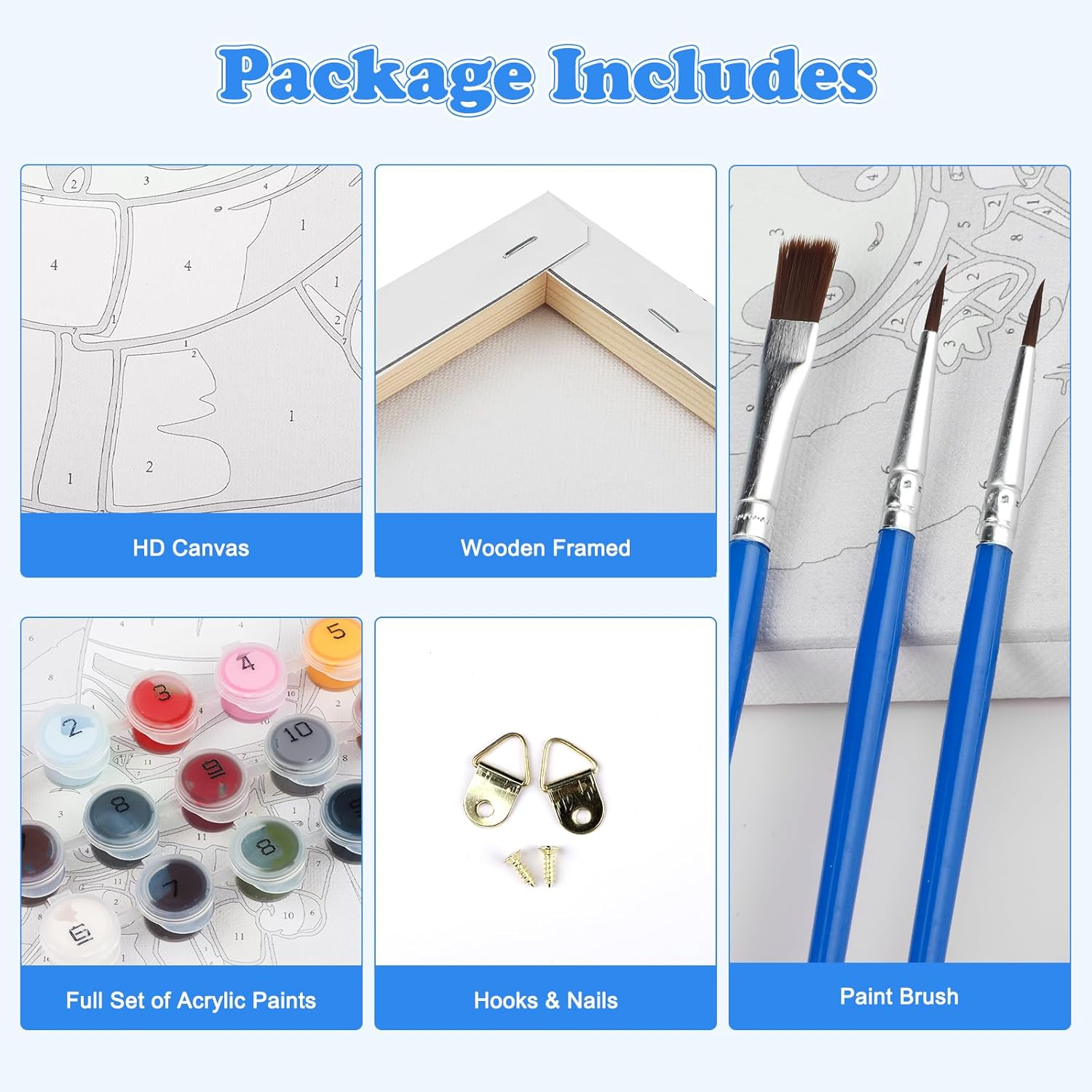 NAIMOER 4 Pack Framed Paint by Numbers Christmas for Adults Kids, DIY Painting by Numbers Gnome Snowman for Happy New Year, Art on Canvas Gifts Home Wall Decor 8X8In image number 1