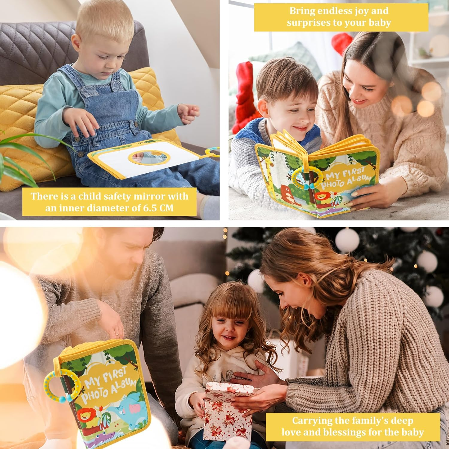 Baby Photo Album Decorative Toddler Photo Album with Safety Mirror and Hook Practical Soft Baby Book image number 5