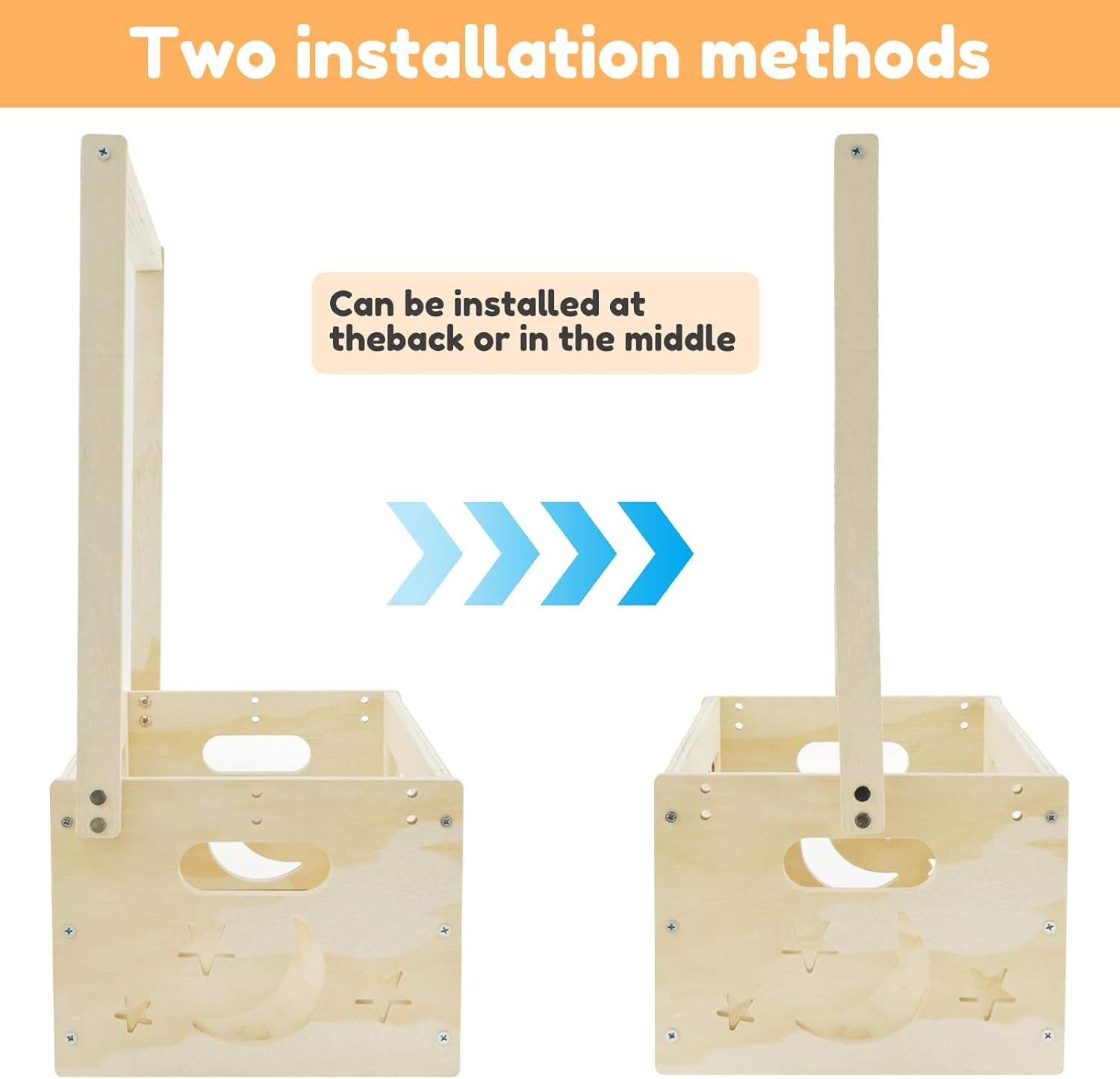 Rustic Wood Baby Storage Crate with 5 Hangers, Large Capacity, Portable Handle, Brown image number 5