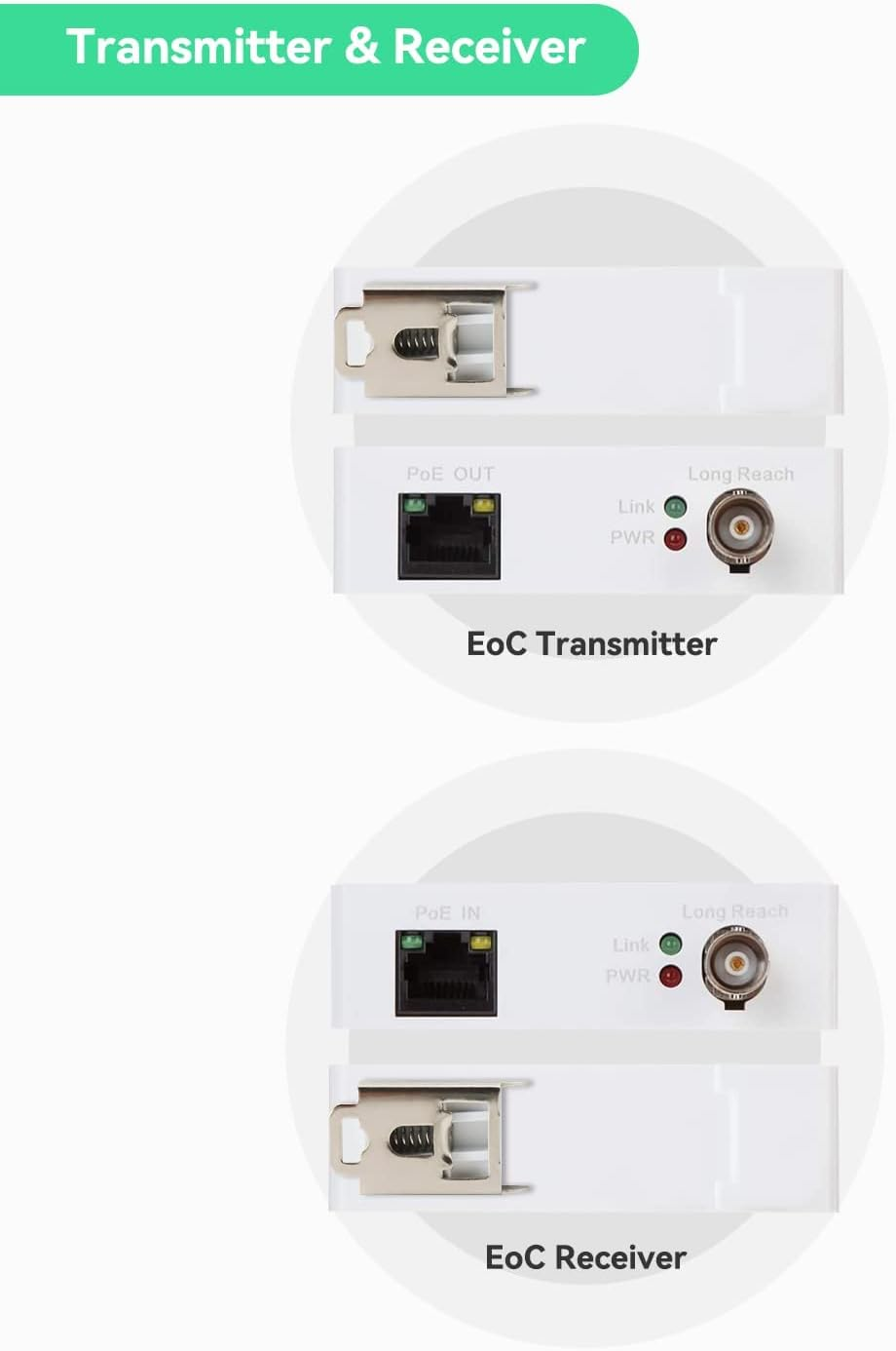 LINOVISION POE over Coax EOC Converter IP over Coax Max 3000Ft Power and Data Transmission over Regular RG59 Coaxial Cable for Upgrading Analog Surveillance System to IP Surveillance System image number 2