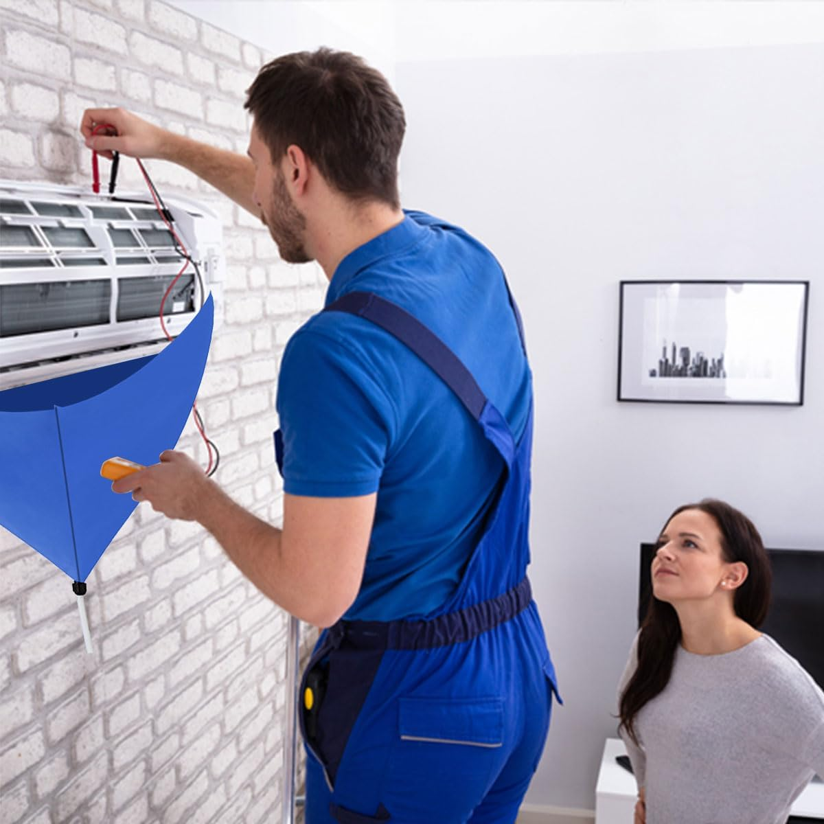 Air Conditioning Cleaning Kit, Air Conditioning Cleaning Case, Water Bag for Air Conditioning, Air Conditioning Lid, Dust Washing Tool, Wall Mounted Air Conditioner, with Drain, with Brush, Blue image number 1