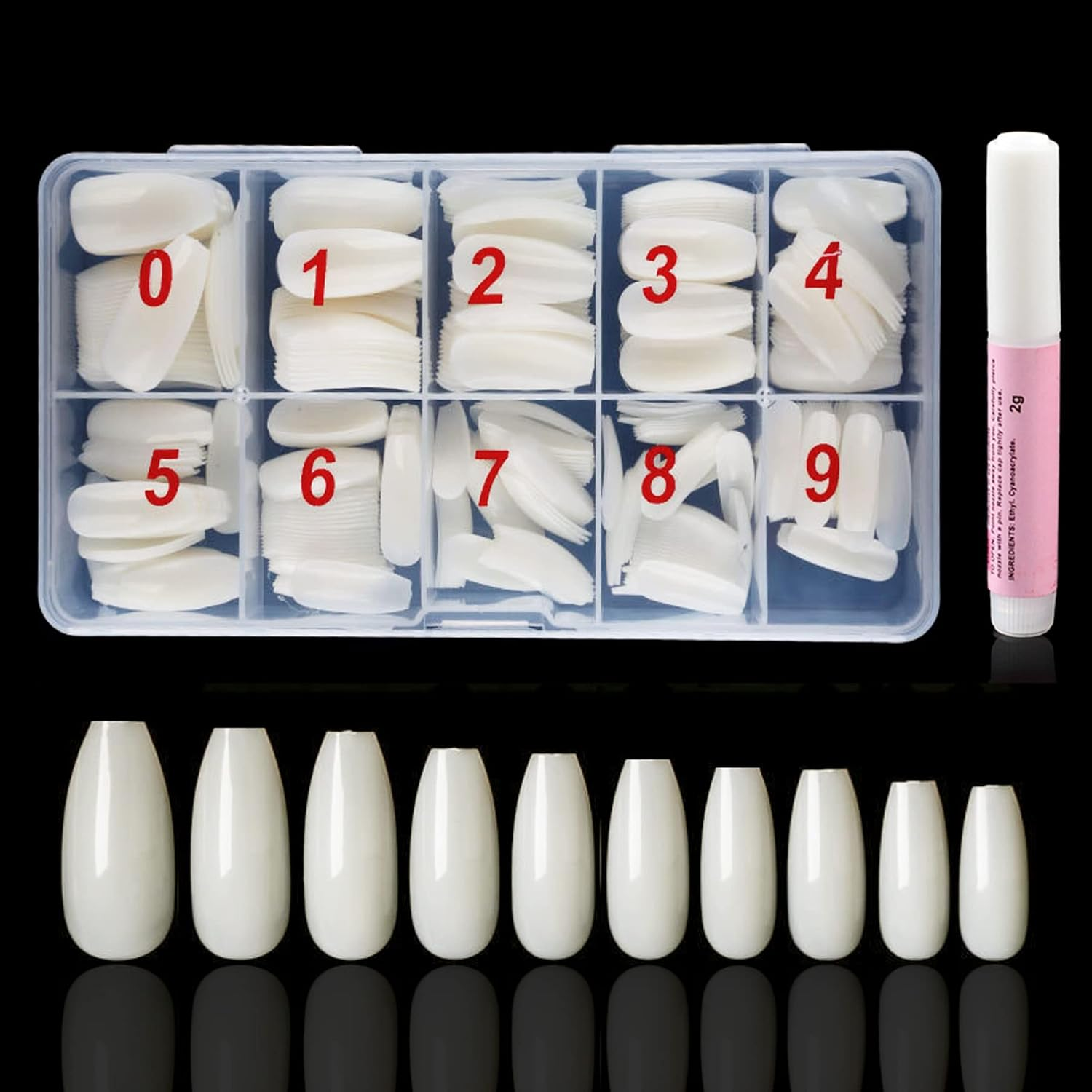 500 Pieces round Ballerina Full Cover Nails (Natural) with Storage Box and 2G Glue, Beauties Factory Natural Ballet False Nail Tips in 10 Sizes (Size 0-9) for Nail Salons DIY Extensions Design image number 6
