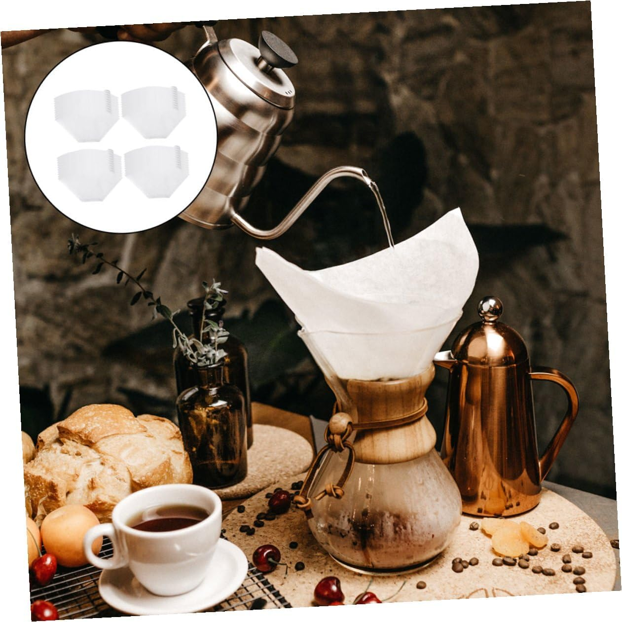 FUNNETOYU 200Pcs Disposable Coffee Filter Paper Cones Unbleached White for Home Espresso Brewing Easy-Use Compact Even Flow Compatible with Standard Coffee Makers image number 5
