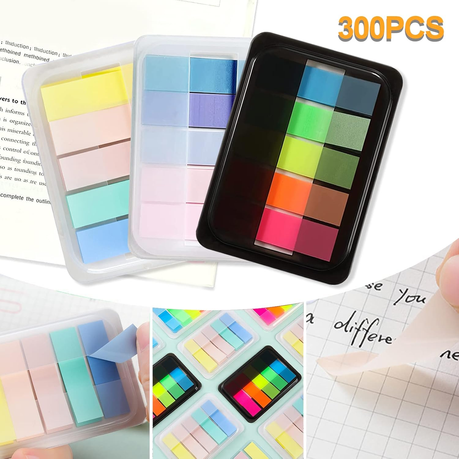 300 Pcs Sticky Tabs, Transparent Page Markers with Base Box, Colorful Book Annotation Kit, Clear Index Tabs with Translucent Index Stickers for Books Page Bookmarks Office Supplies image number 3