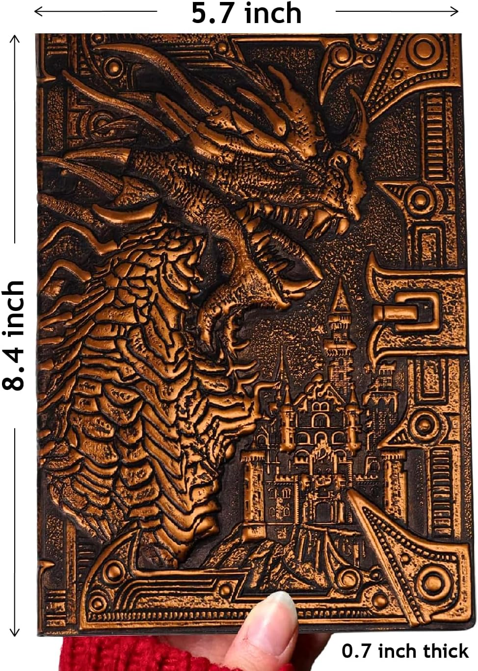 Futhark DND Journal &ndash; 200 Pages, 3D Embossed Bronze Dragon Faux Leather Cover, Includes Pen & Holder &ndash; Perfect Notebook for Dungeons & Dragons/D&D, DM Gifts & Fantasy RPG Accessories - Coloured image number 2