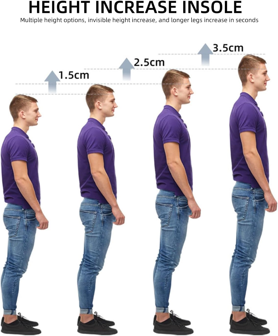 Height Increase Insoles, Heel Lift Pad, Gel Height Increase Insoles, Shock Absorption Heel Cushion Pads, Height Lift Shoes Inserts for Men & Women (Small (5-9), 0.6 Inch (2 Pairs) Black) image number 1