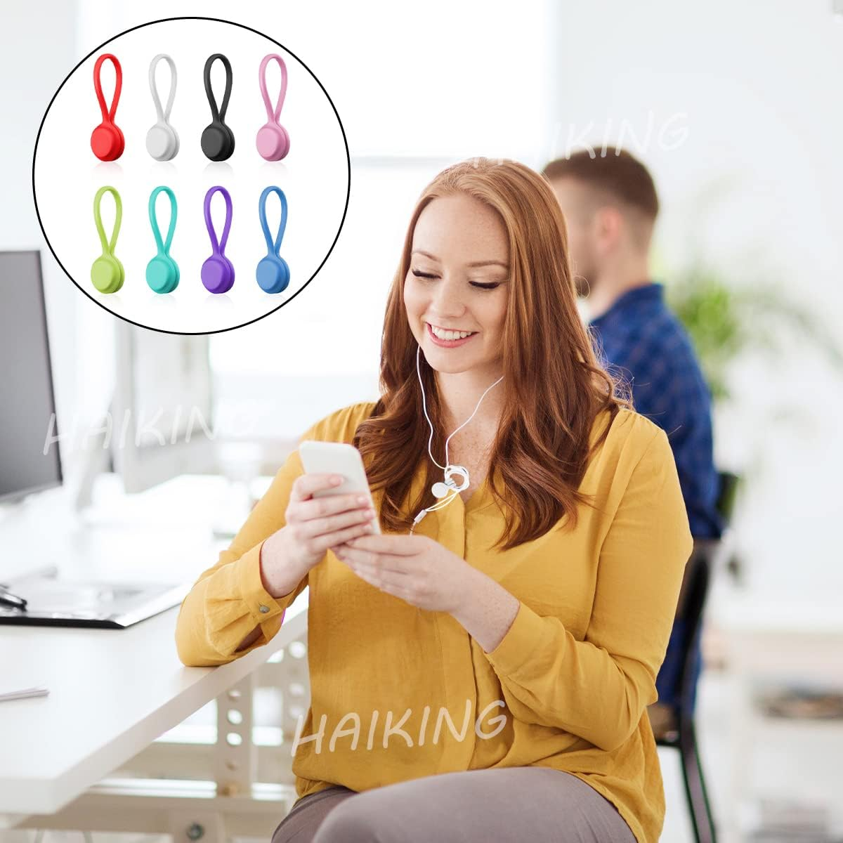 HAIKING Silicone Cable Ties, 8 Pcs Reusable Magnetic Straps Wire Organizer for Bundling and Organizing Cables, Hanging & Holding Keychain, Headphone Cables (8 Colors)
