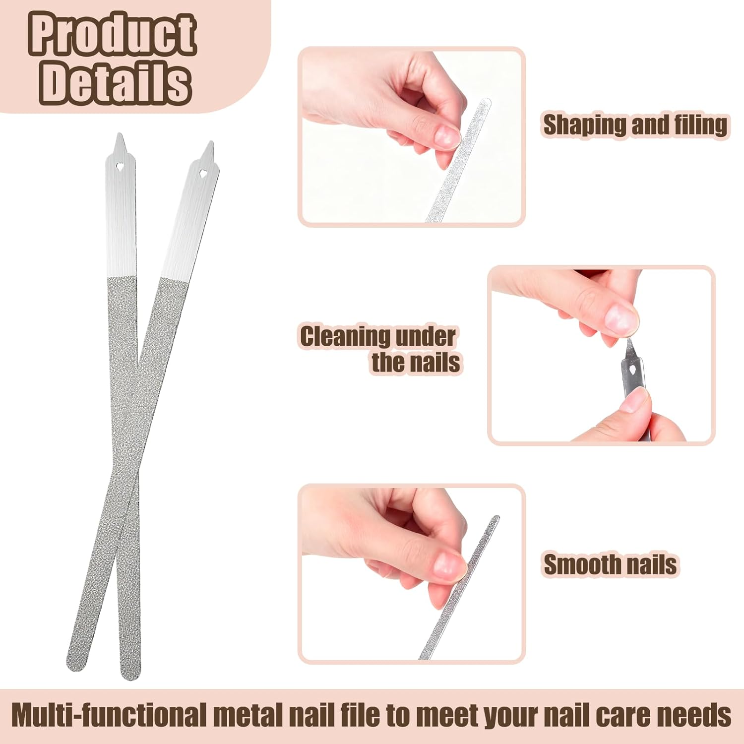 4 Pack Diamond Deb Nail File - Double Sided Stainless Steel Metal Nail Filer for Natural Nails - Professional Manicure Pedicure Tool with Sharp Tip for Women Men (6 Inch) image number 3