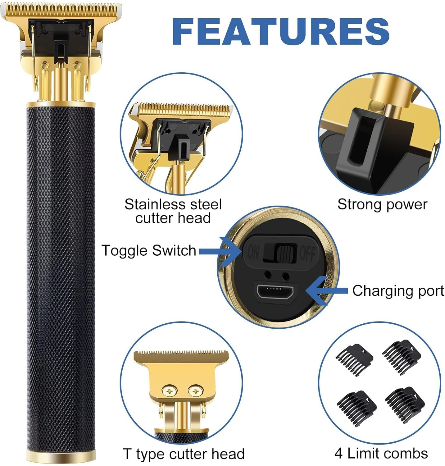 YOGINGO Professional Hair Trimmer for Men, Beard Trimmer Hair Clippers for Men, Cordless Rechargeable Hair Trimmer Metal Body Cutting Grooming Kit,Beard Shaver Barbershop image number 5