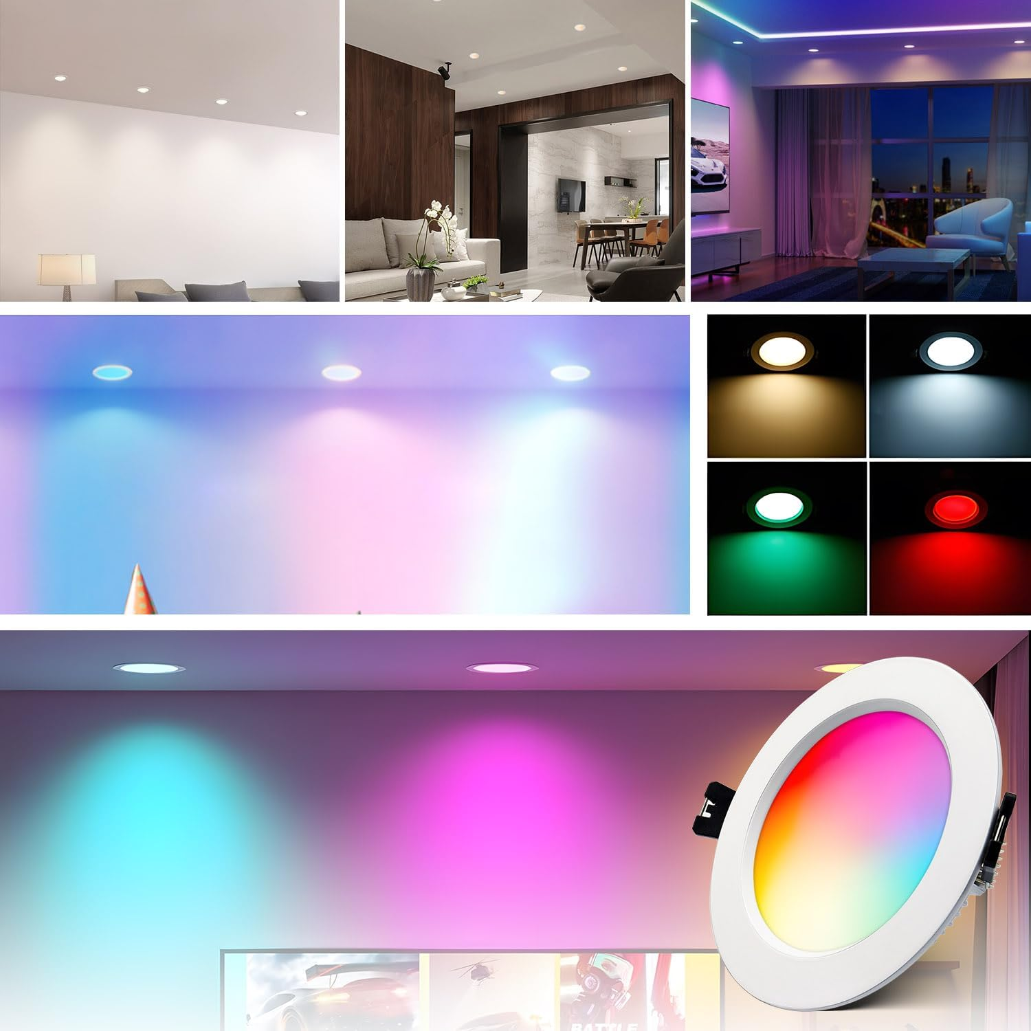 Arotelicht 10W Smart Downlight, Dimmable RGBW CCT 2700K-6500K LED Ceiling Light, Recessed 90-100Mm Cutout, Bluetooth APP Control Color Chaning Led down Lights for Ceiling