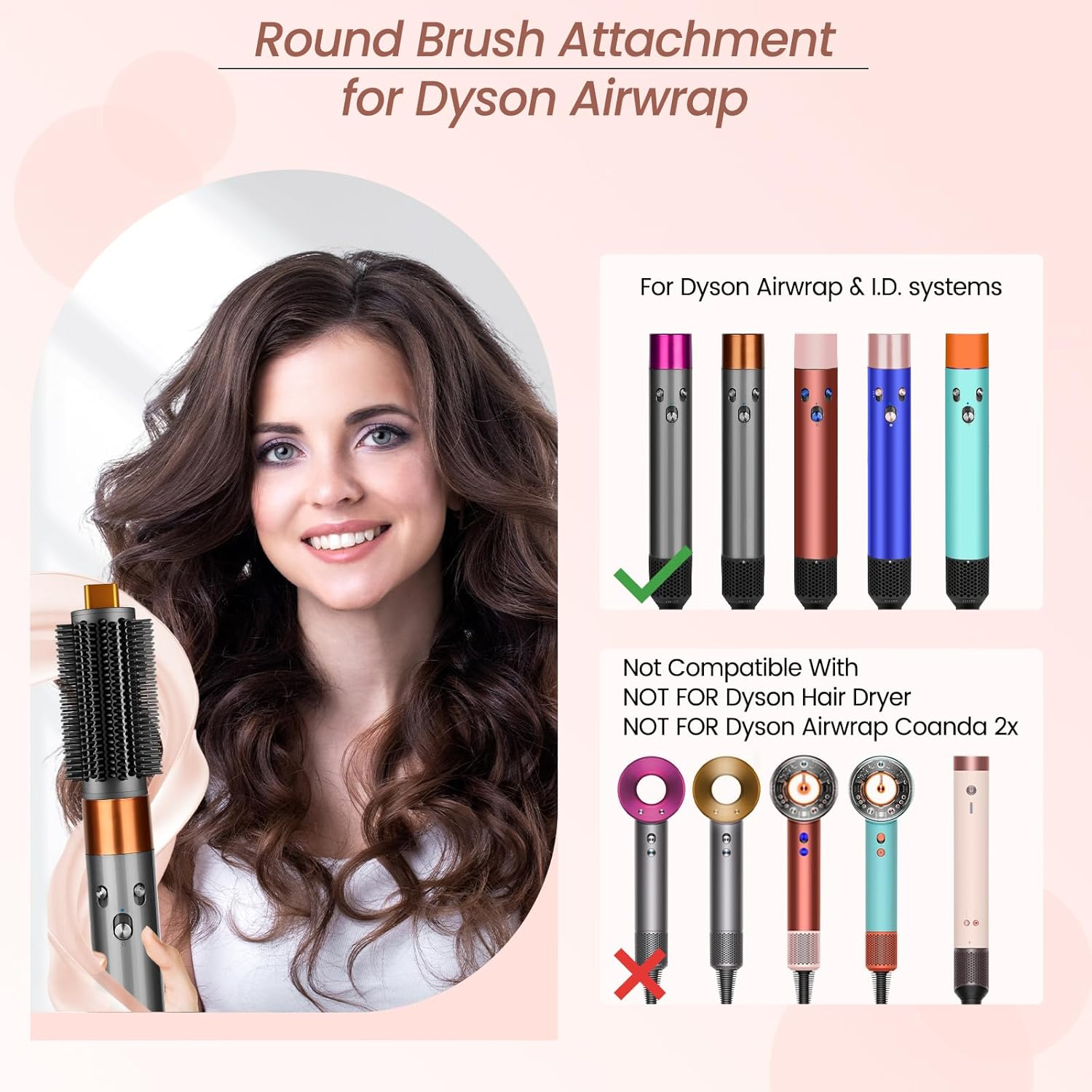 YTCHYYSK round Brush Attachment Compatible with Dyson Airwrap, Oval round Volumizing Brush for Dyson Air Wrap Accessories for Straighten Dry Curls Add Volume, Gold image number 2