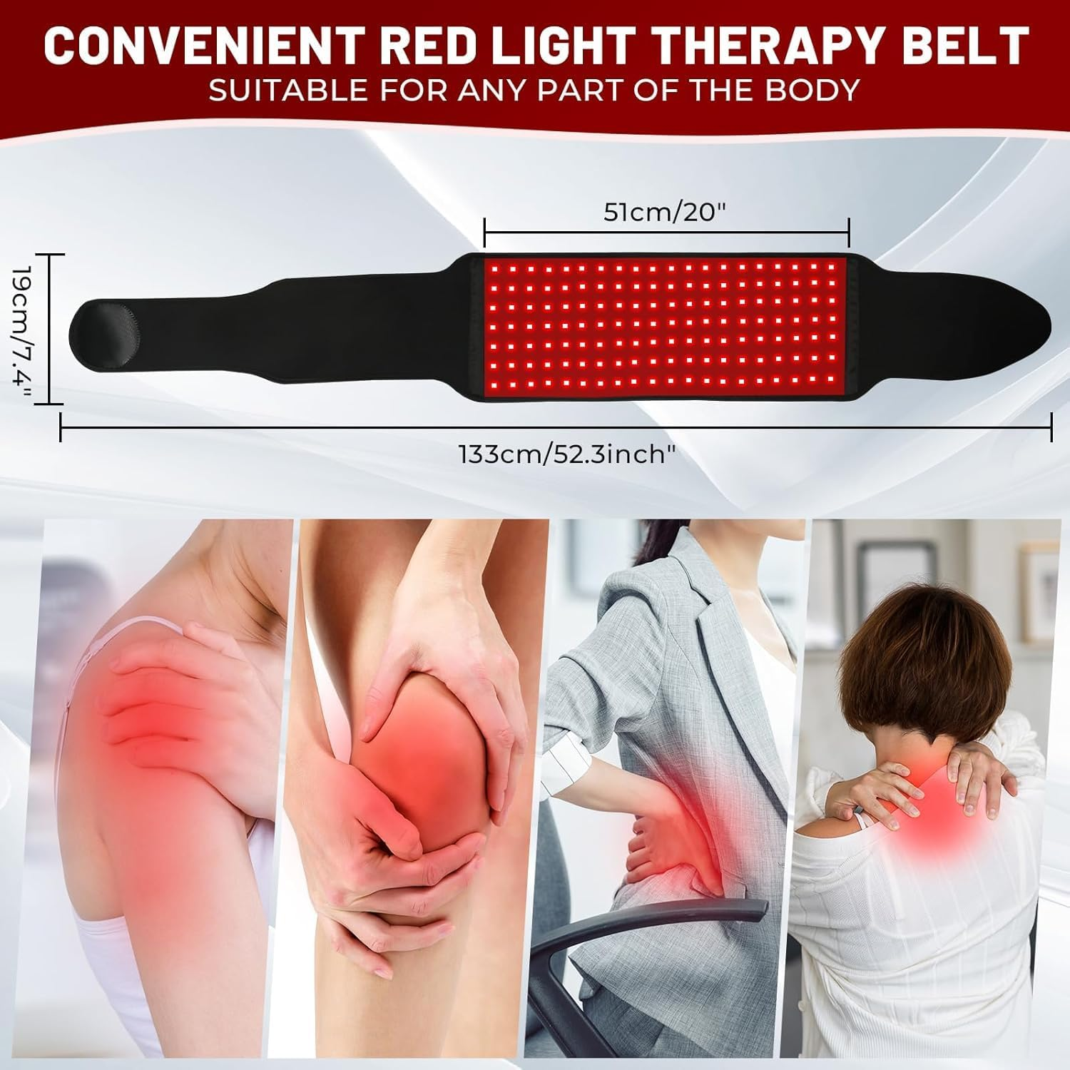 Red Light Therapy Belt for Body - 140 Leds 5 Light Levels with Timer Infrared Light Therapy for Shoulder Waist Muscle, 660Nm Red Light & 850Nm near Infrared & Red Light Therapy for Body image number 6