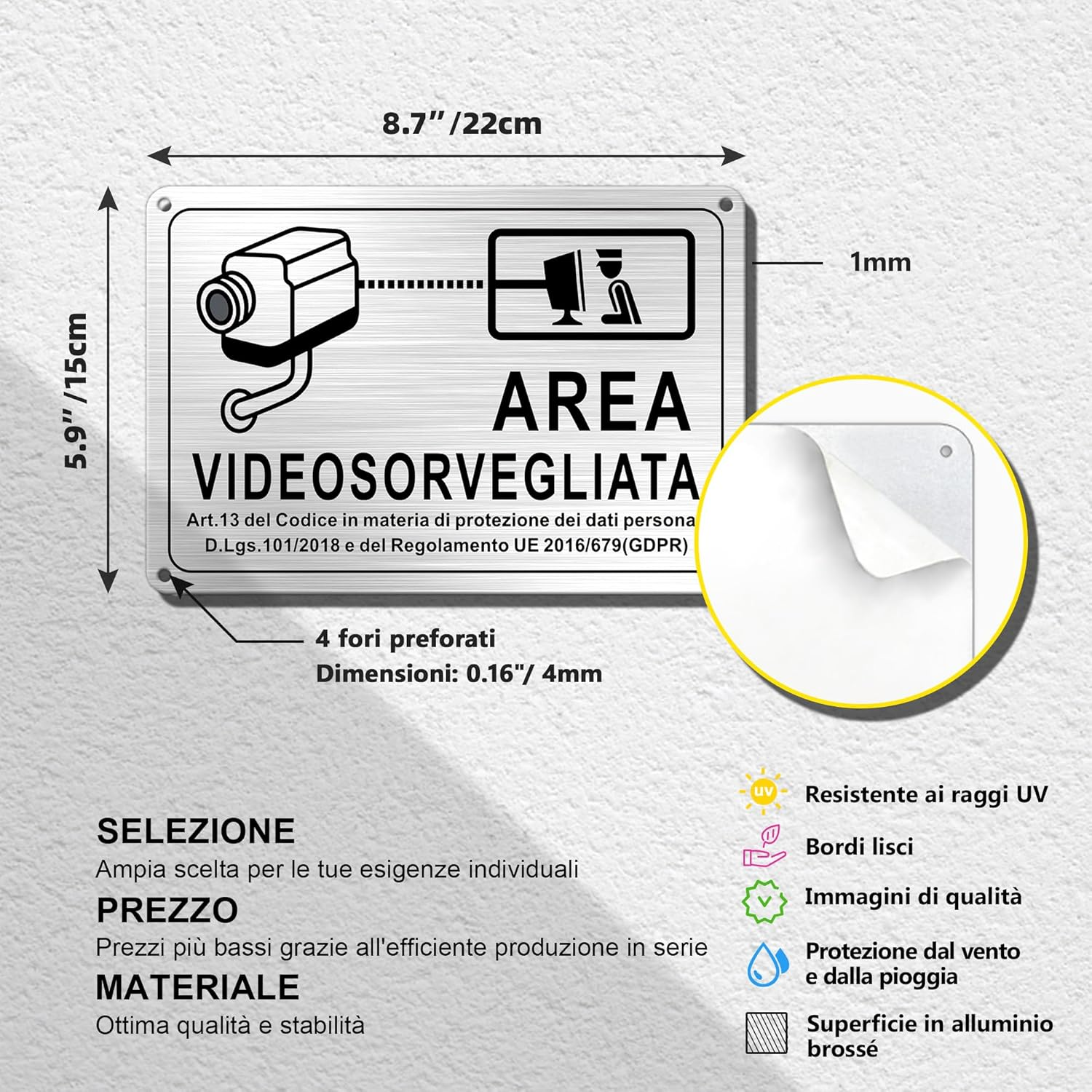 TAKULA Kit 2 Security Signs 22 X 15 Cm - Video Surveillance Camera with Sign House CCTV and Folder Video Surveillance Area Made of Satin Aluminium Rustproof image number 5