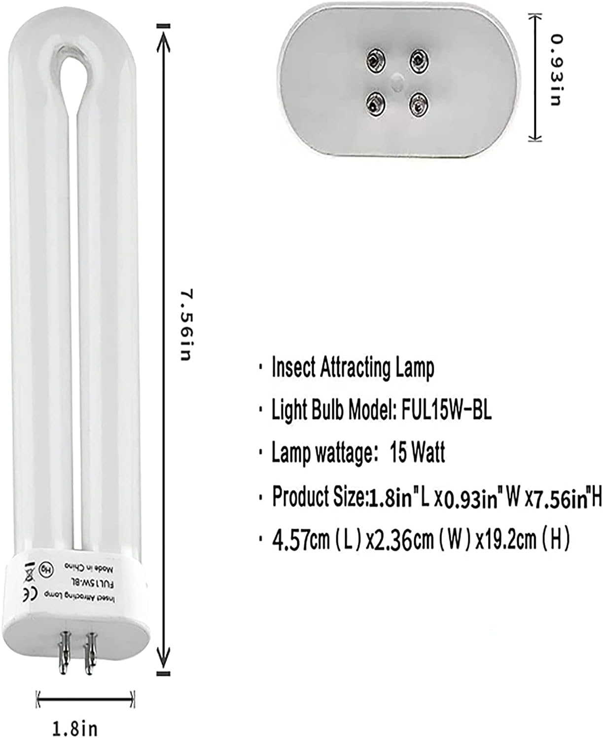 Replacement Bulb for Bug Zapper with 4-Pin Base, 15W Single U-Shaped Twin Tube Bulb image number 2