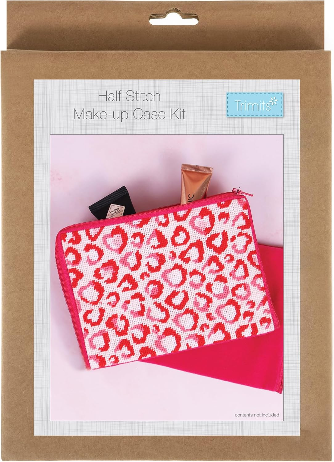 Trimits Stitch Your Own Make-Up Case Kit - Half Stitch, Tapestry, Cosmetics Bag, Pouch Includes Pre-Printed Case, Threads, Needle & Instructions, Love Leopard image number 7