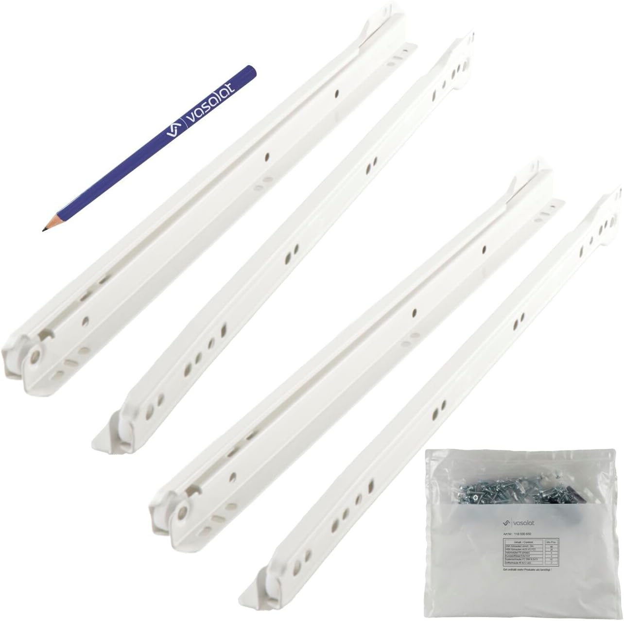 Vasalat Roller Drawer Runners, 300 Mm, Partial Extension Rails for Drawers, Drawer Runners for Overlying Mounting, Steel Cream White, 4 Pairs image number 3