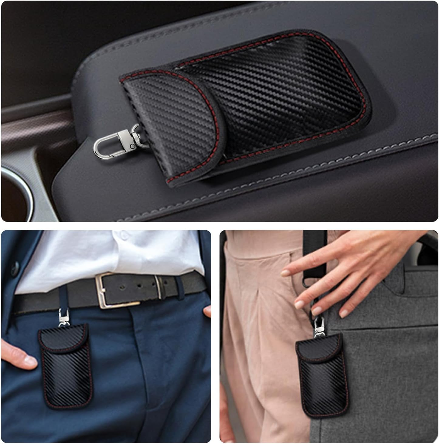 WEKUBA Faraday Pouch for Car Key, 3 Packs of Faraday Bags, with Hooks and Fixed Key Rings, Car RFID Blocker Bag for Car Security, Anti-Theft Signal, Anti-Hacking Case Blocker image number 5
