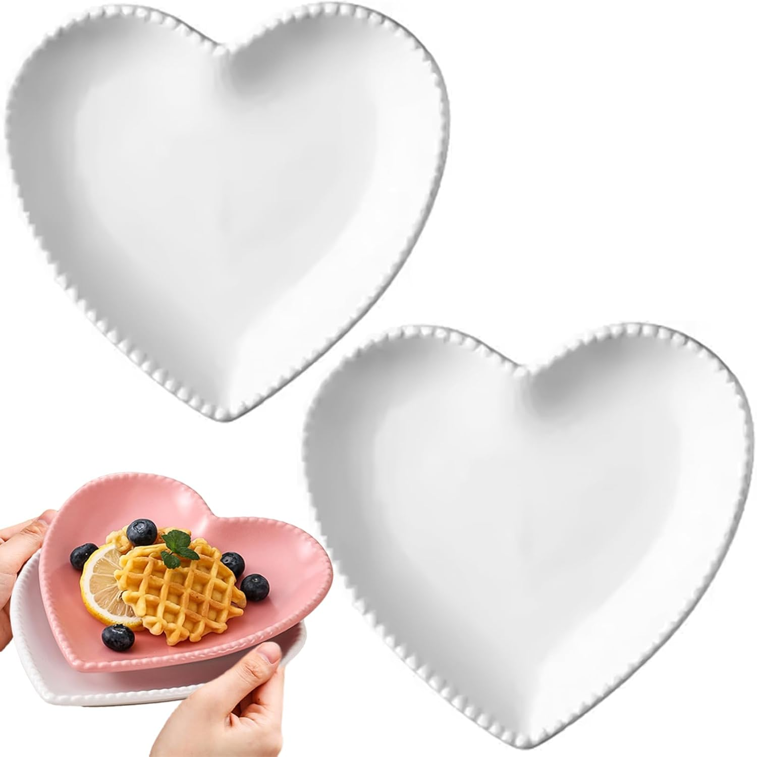 MLKLDOU Heart Shaped Dinner Plates 2Pcs, Ceramic Construction, 6.5 Inch Appetizer Plates Set for Home Kitchen Wedding Birthday Party Decor