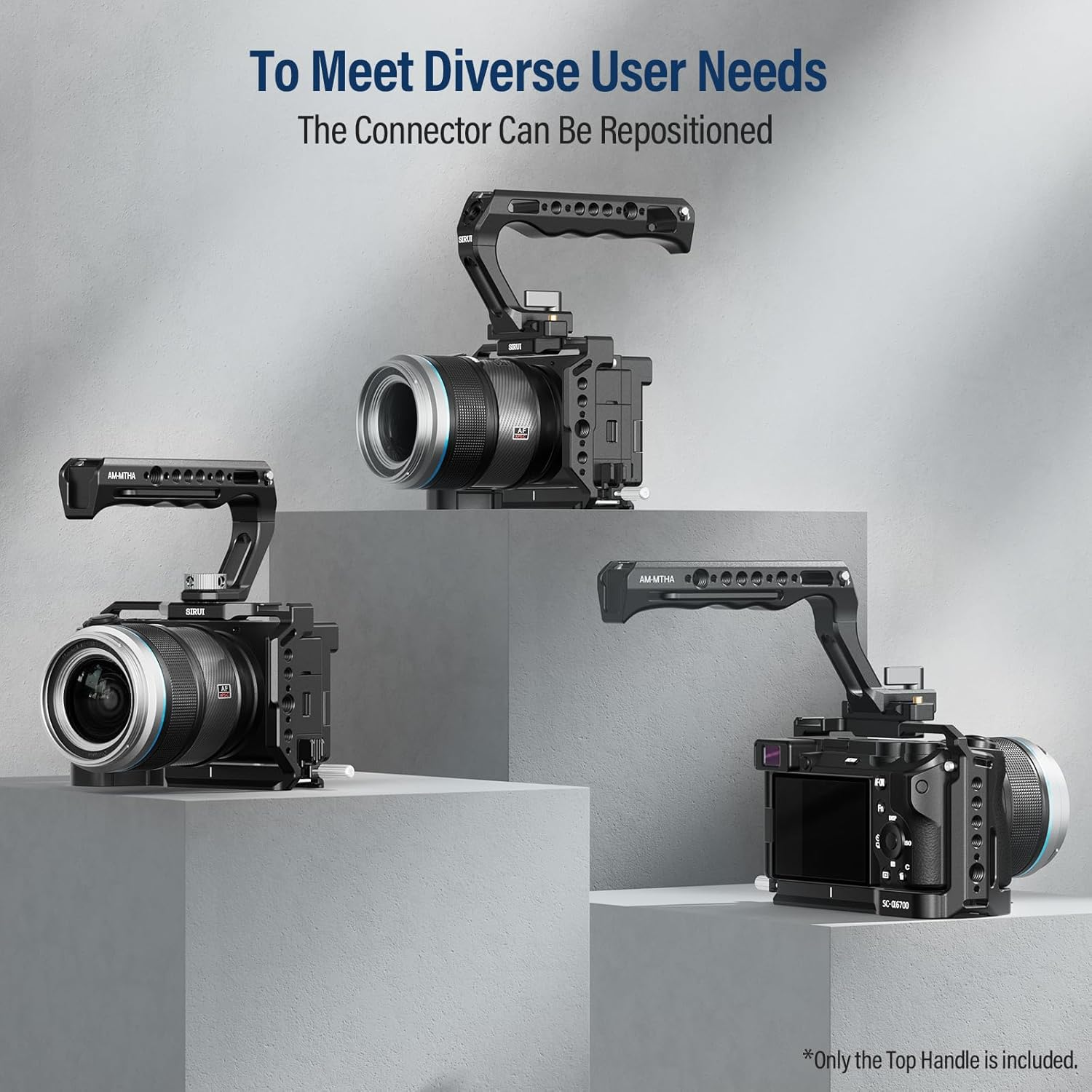 SIRUI 2 in 1 Top Handle with Locating Mount for ARRI or NATO Mount, All-Aluminium Camera Cage Handle Grip with Cold Shoe with Safety Pin, Multiple Threaded Holes, AM-MTHA, Pack of 1 image number 5