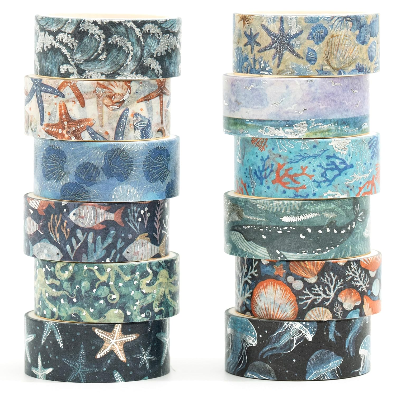 Songdao 12 Rolls Charming Washi Tape Set Gold Silver Foil Detailing Arts Adhesive Tapes Basic Patterns Decorative Masking Tape Sets for Craft, Kids, Scrapbook, DIY, Gift Wrapping (Whimsical Pastels) - Fruits Feast image number 7