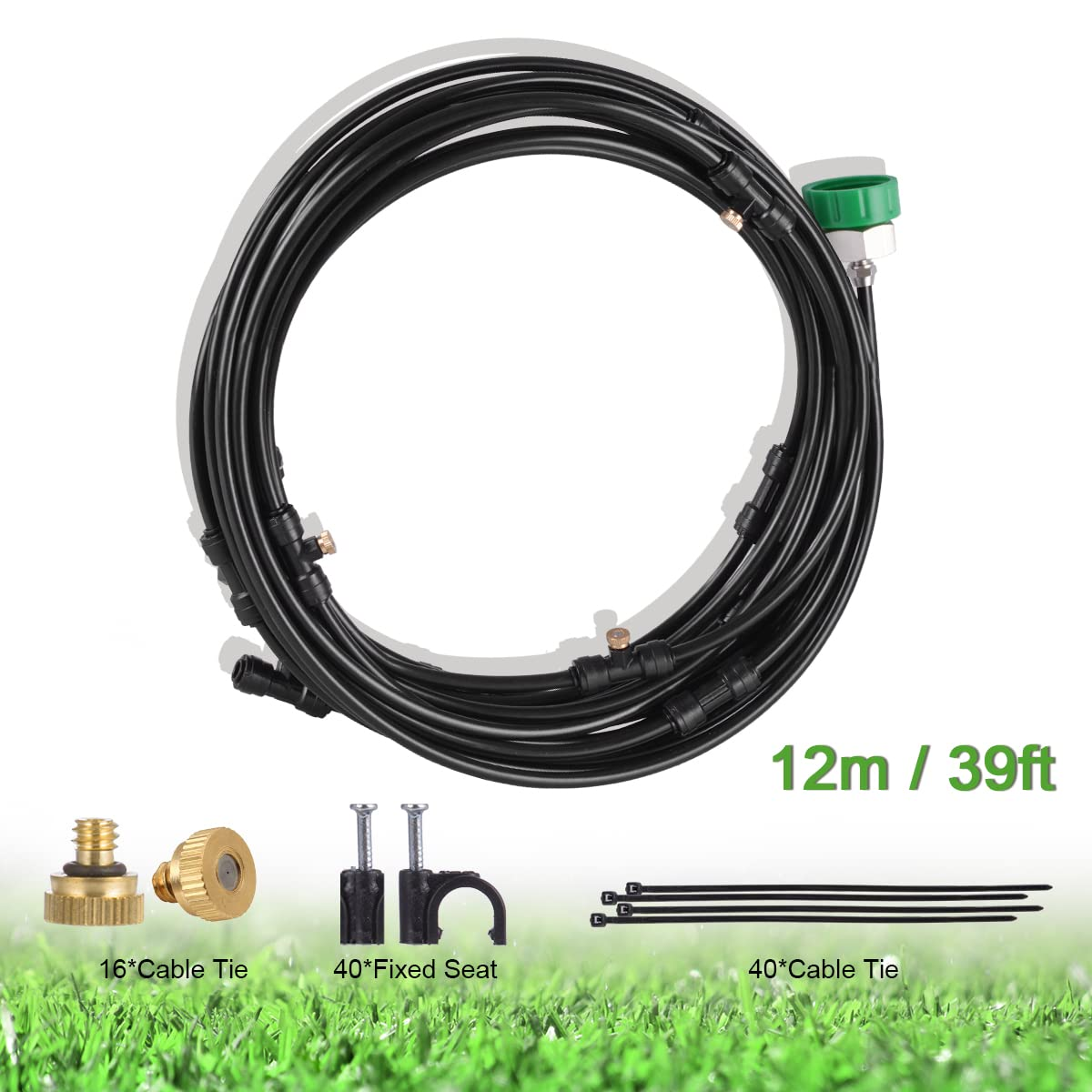 Xcellent Global Mist Cooling System for outside 12M/40Ft with 16 Misting Line Nozzles, DIY Irrigation System, Outdoor Misters for Patio, Garden, Lawn, Swimming Pools, Trampoline image number 4