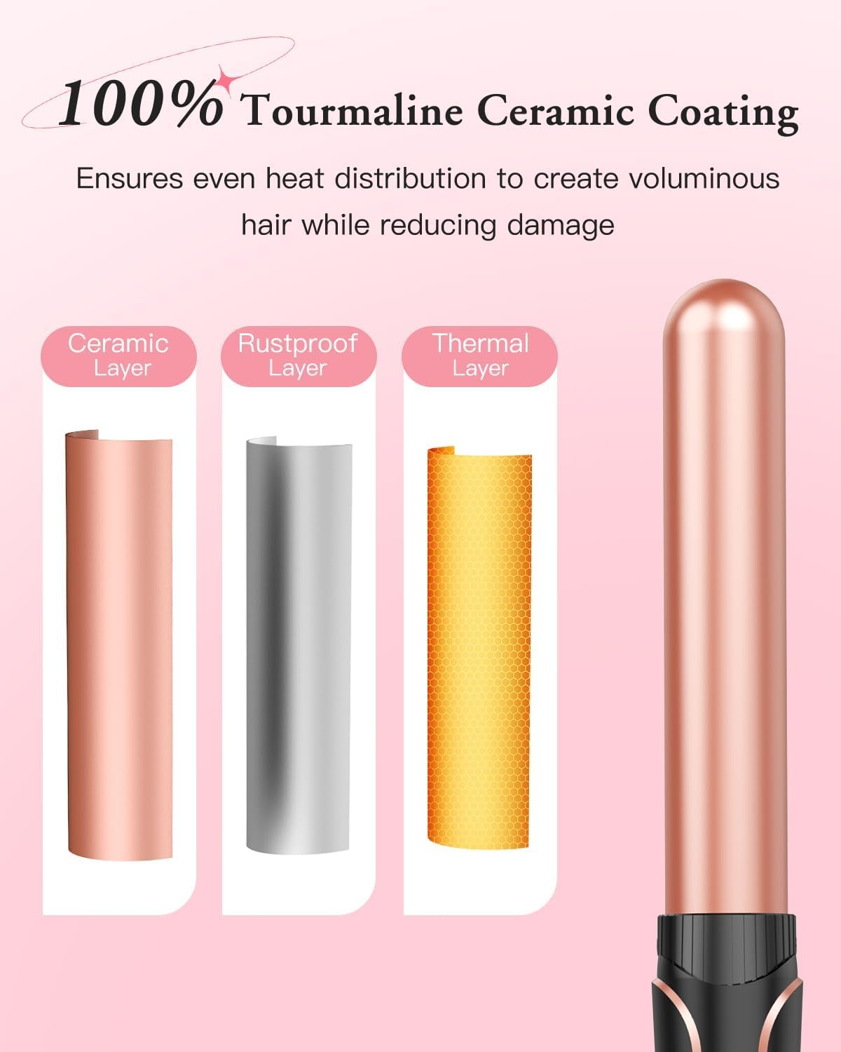 Waver Curling Iron Curling Wand - BESTOPE PRO 5 in 1 Curling Wand Set with 3 Barrel Hair Crimper for Women, Fast Heating Crimper Wand Curler in All Hair Type - Rose Gold image number 3