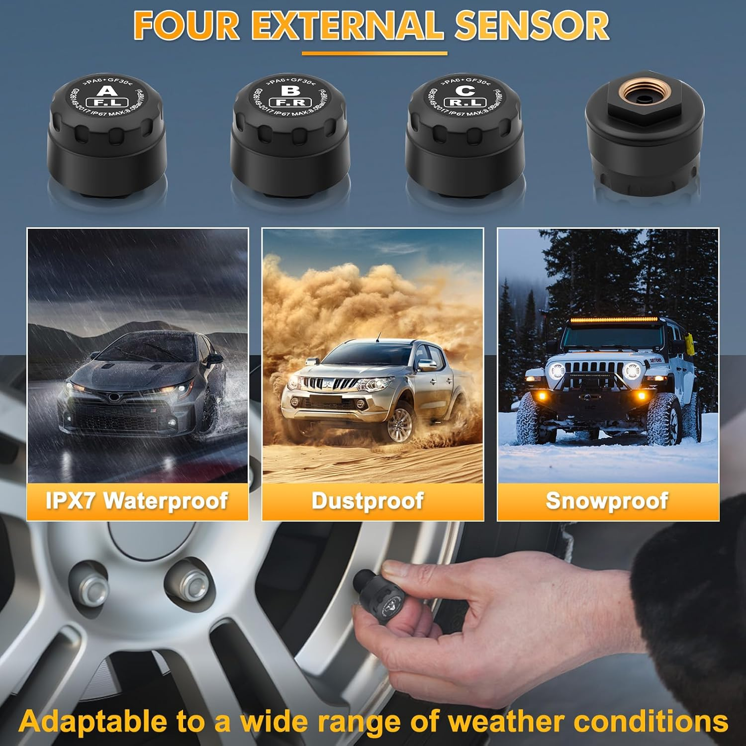 Avutrel TPMS Waterproof Tyre Pressure Monitoring System Wireless Solar Real-Time for Car Caravan SUV RV Trailer Van (0-5 Bar) - 4 External TPMS Sensors with 5 Alarm Modes image number 5