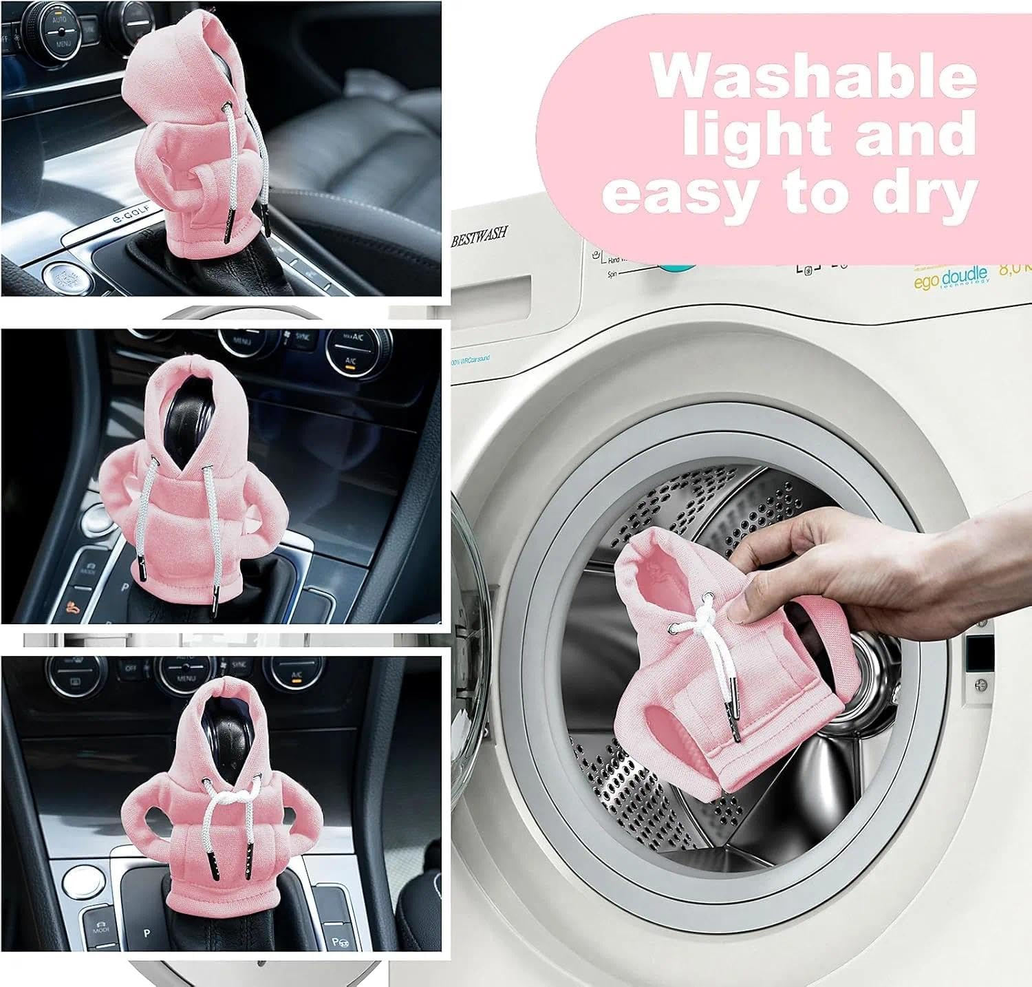 Car Shifter Cover & Car Gear Shift Cover, Velvet Gear Shift Hoodie Protector, Funny Interior Accessory Compatible, Soft Washable Design &ndash; Ermaoo (Pink) - Pink image number 4