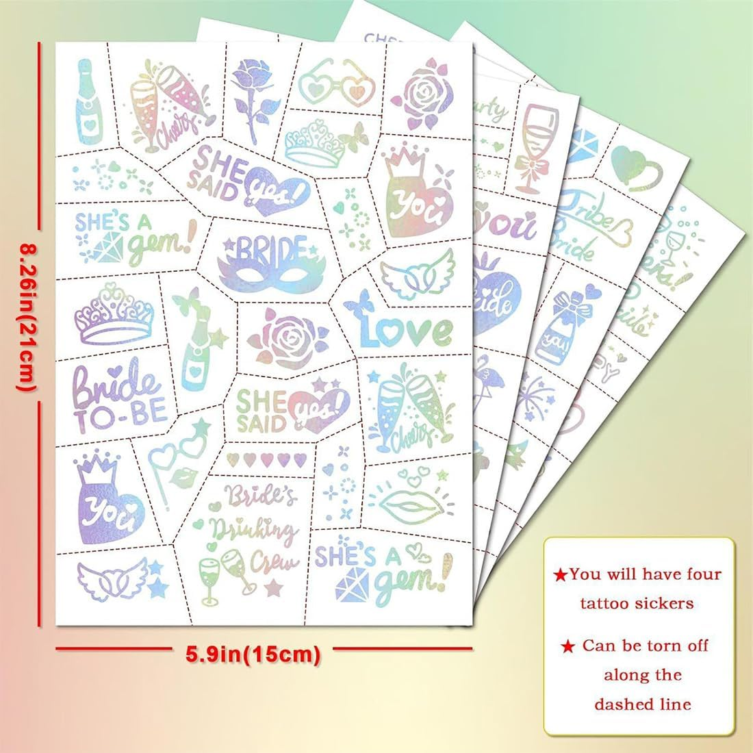 GGUFAY Hen Night and Bride Tattoos Team Bride for Wedding Bachelor Hen Party (4 Sheets) image number 1