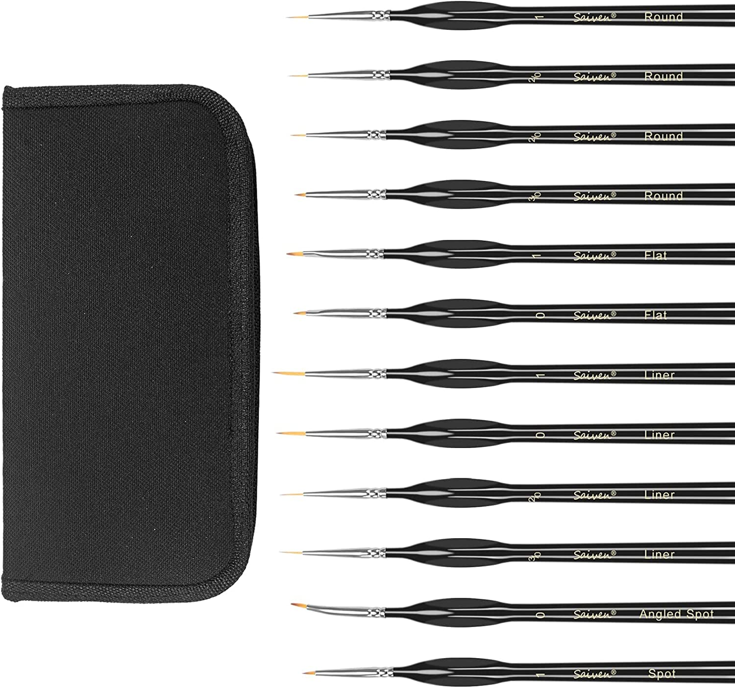 Miniature Detail Paint Brush Set-12Pcs Micro Professional Fine Oil Paint Brushes with Storage Bag, Watercolor Face Painting Brushes Set for Acrylic,Oil,Watercolor,Face,Scale Model Painting (Black) image number 4