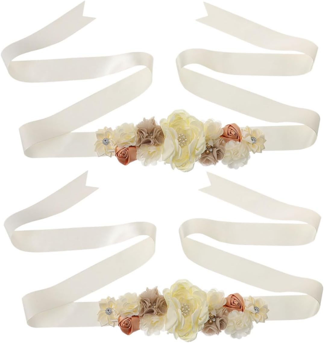 2Pcs Pregnancy Sash Belt Floral Decoration and Rhinestones for Shower Maternity Photoshoot and Gender Reveal Keepsake for Expecting Moms image number 6