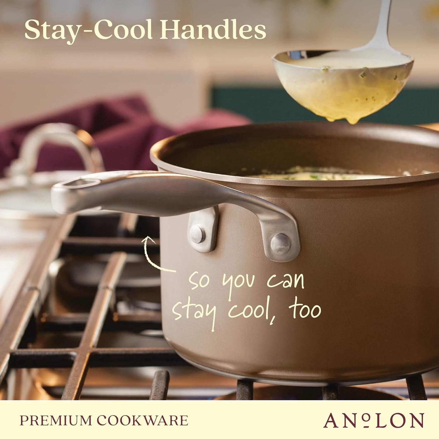Anolon Ascend Hard Anodized Nonstick Sauce Pan/Saucepan and Lid - Good for All Stovetops (Gas, Glass Top, Electric & Induction), Dishwasher & Oven Safe with Stainless Steel Handle, 3 Quart - Bronze