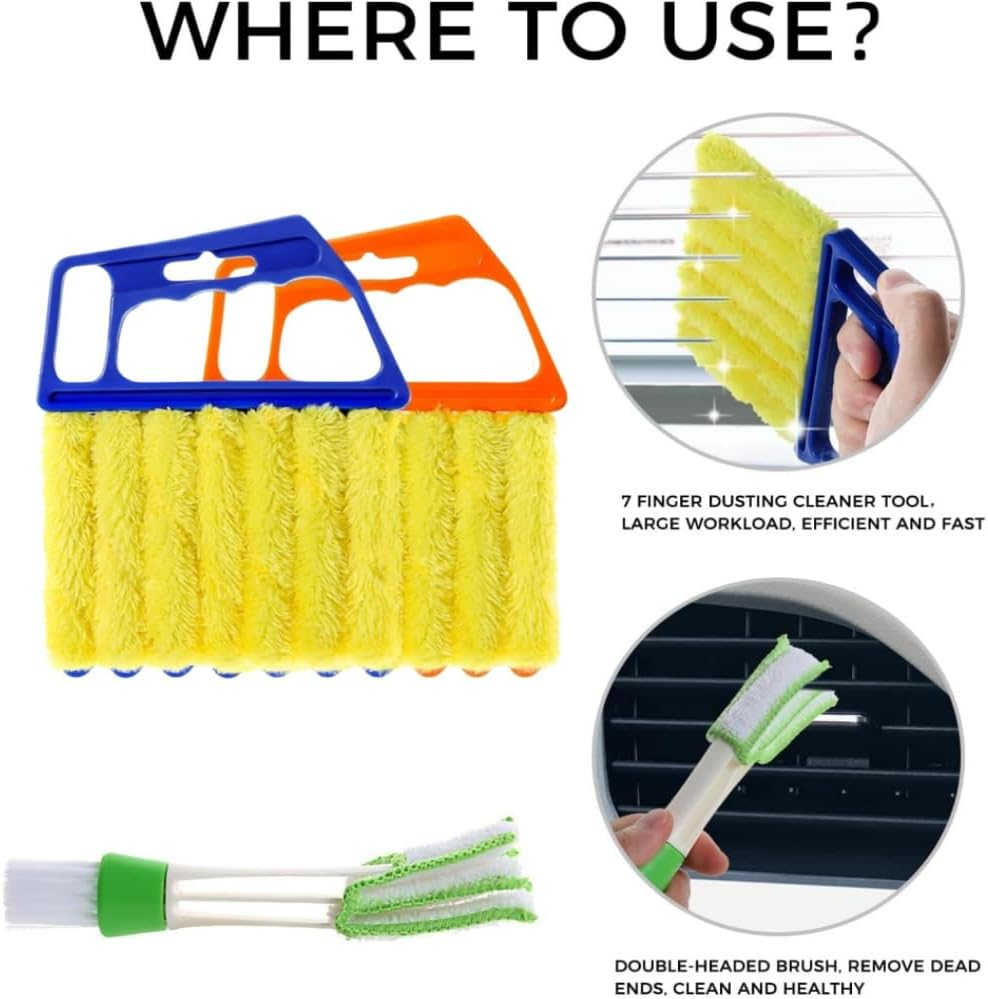 DACUAN 4Pcs Window Venetian Blind Cleaner Duster Tool,Washable 7 Fingers Dusting Cleaner and Air Vent Cleaner,Shutter Cleaner Brush,Blinds Air Conditioner Keyboard Fan Duster (Orange,Blue) image number 1