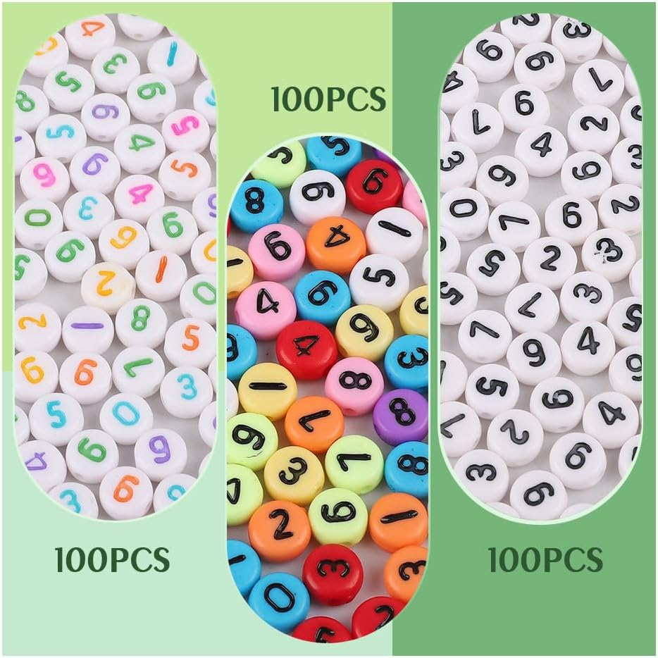 100 Pcs 4X7Mm Acrylic Number Beads for Jewelry Making, DIY Necklaces, Bracelets, Necklaces, Key Chains(White)