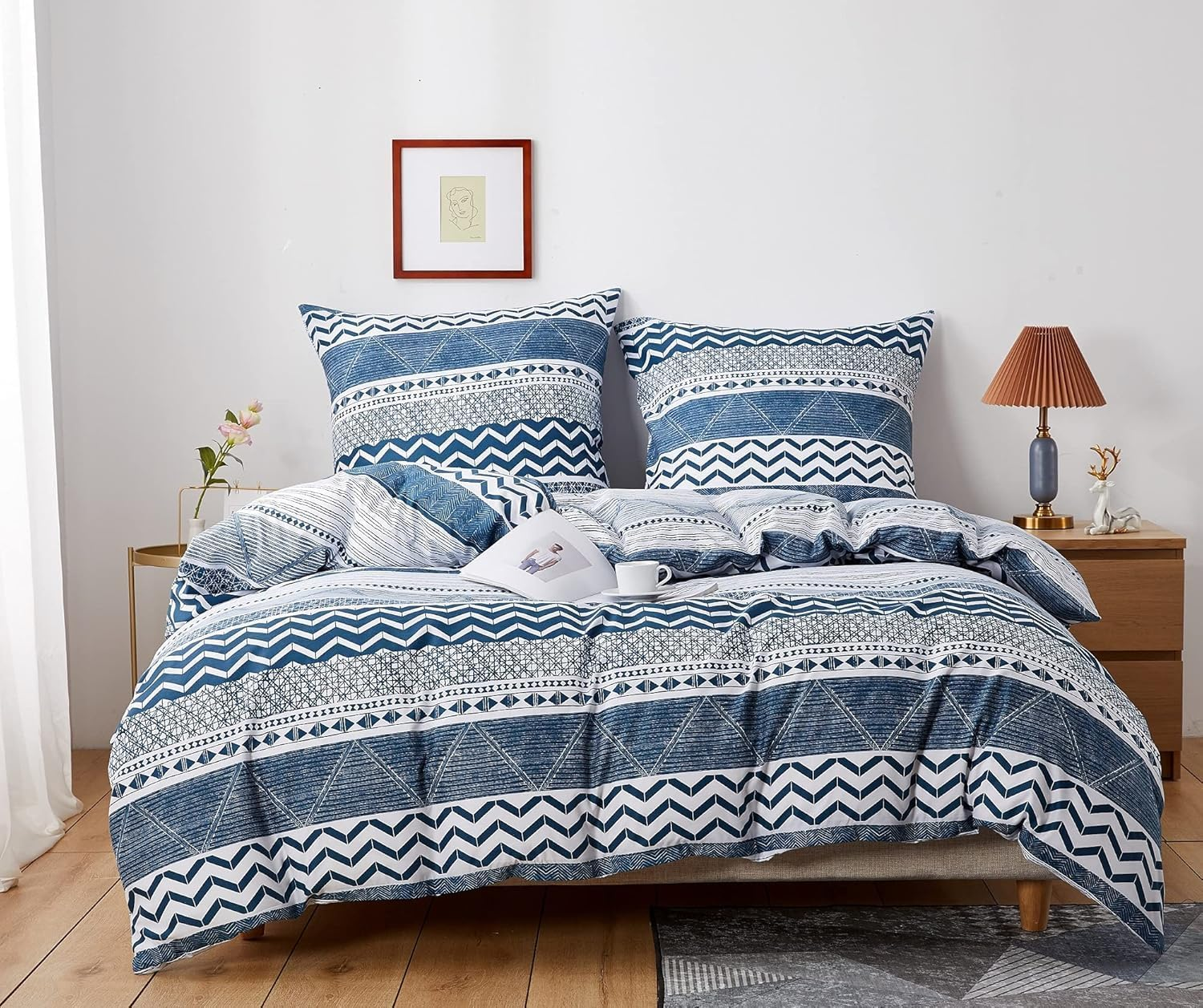 New Soft Doona Duvet Quilt Cover Set - 6 Sizes - Press Studs Closure (King, Blue Waves) image number 2
