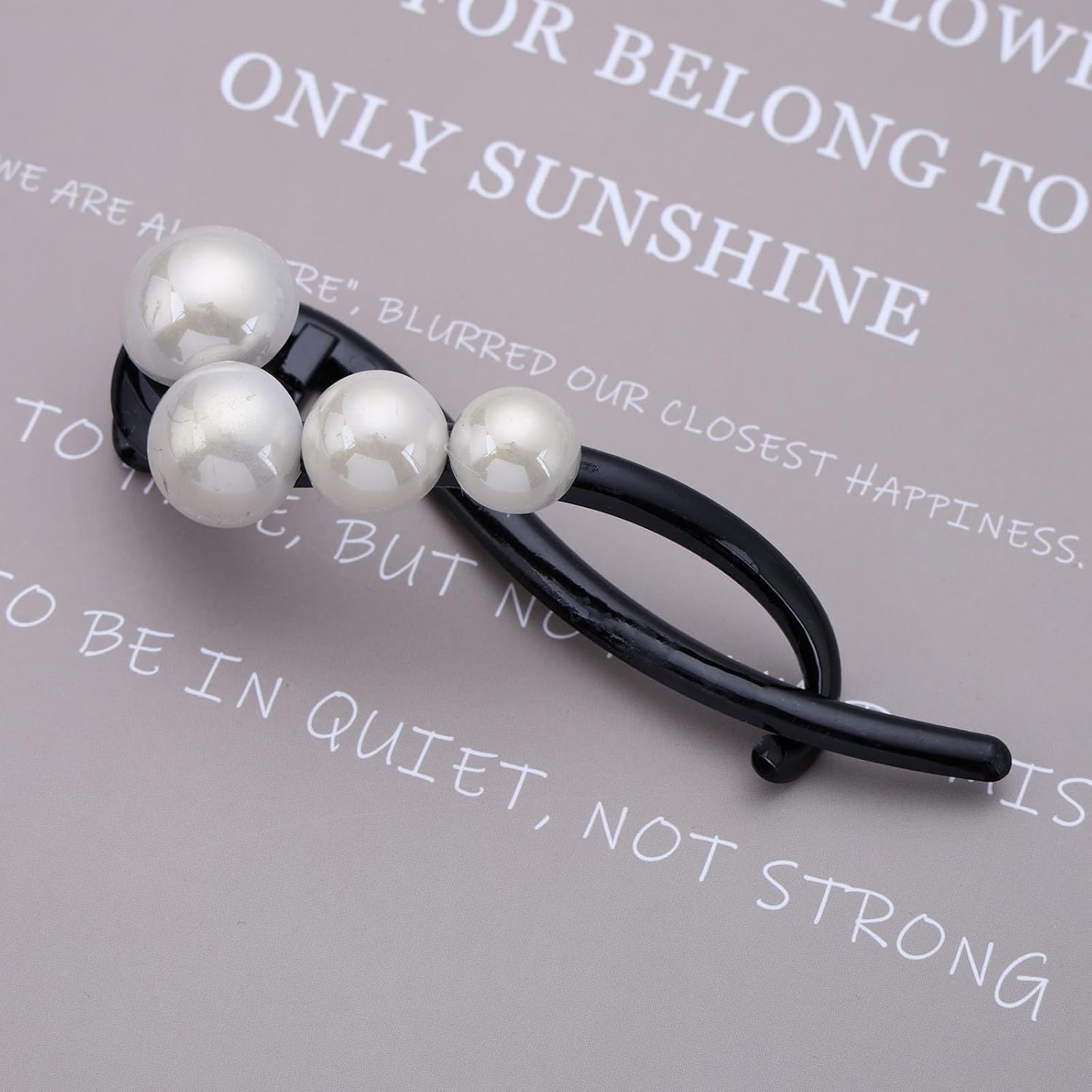 Enautoabs French Pearl Hair Clip Large Pearl Banana Hair Clip Black Pearl Twist Hair Clip Large Pearl Hair Claw Clips Non-Slip Hair Clip Decorative Hair Accessories for Women Headpiece image number 1