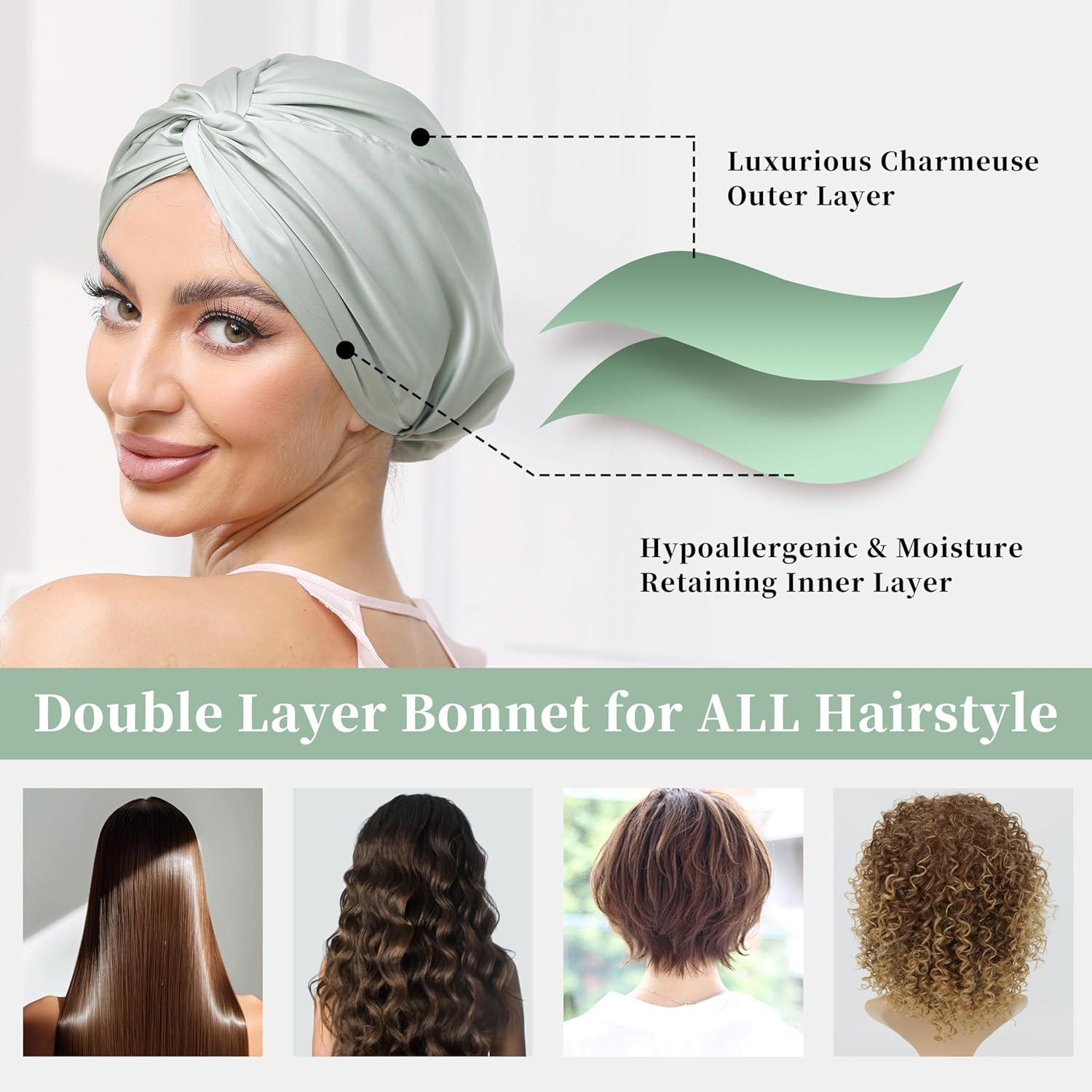 Silk Satin Sleeping Bonnet for Women: Men Adjustable Curly Hair Braid Wrap Night Cap Tie Elastic Drawstring Band image number 4