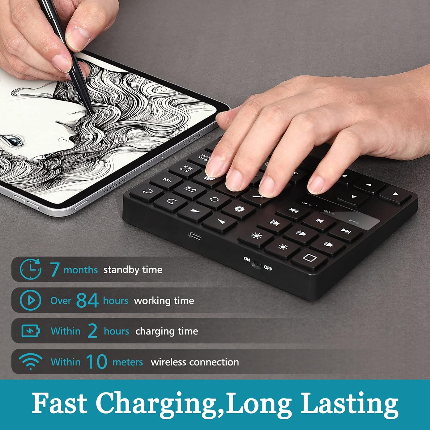 Mini Drawing Keyboard,Extensive Hardware Software Compatibility Drawing Shortcut Keyboard,Simple Operation Wireless, for OS X image number 3