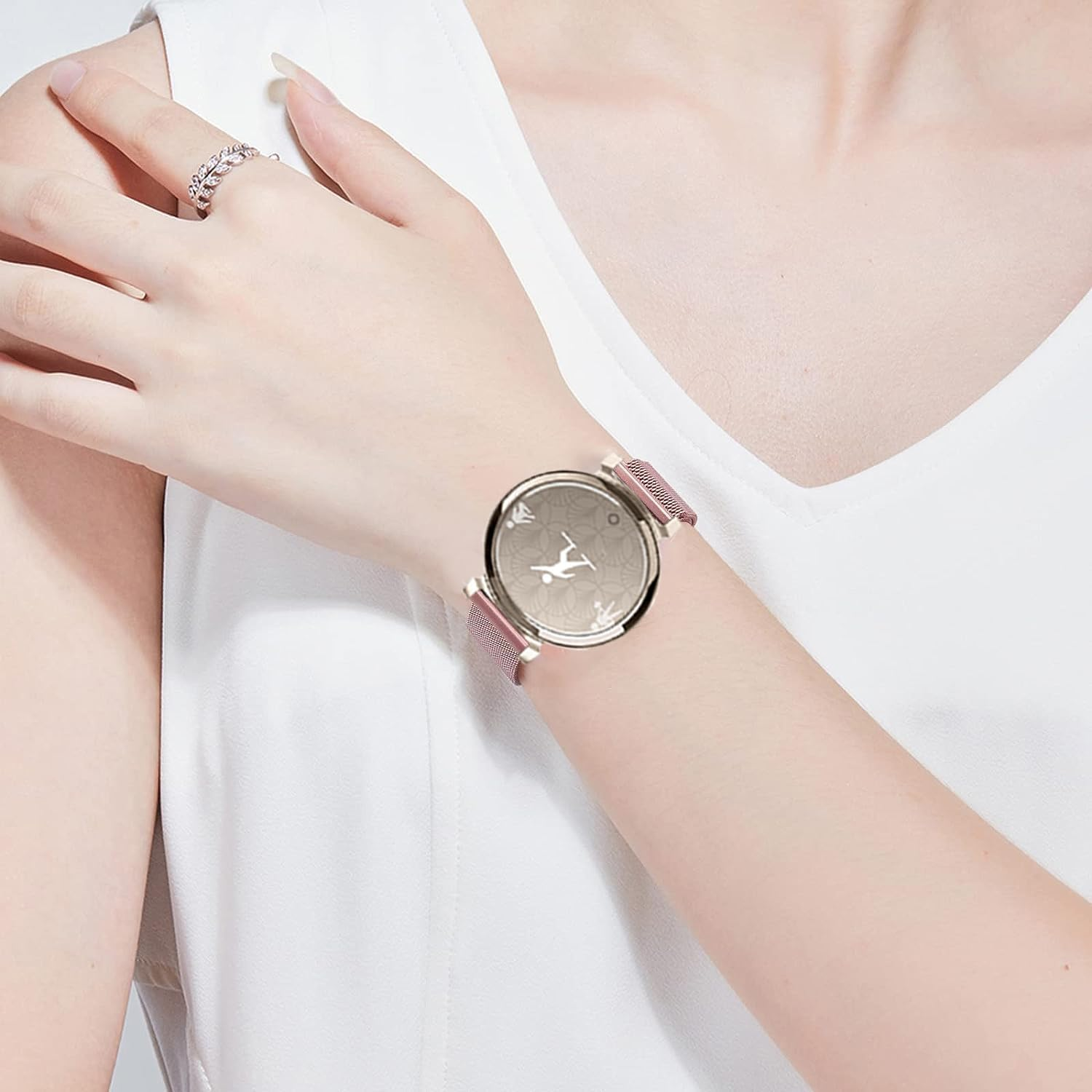 VELULYX Metal Strap Compatible with Garmin Lily 2, 14 Mm Stainless Steel Strap for Garmin Lily 2 Women - Pink image number 5